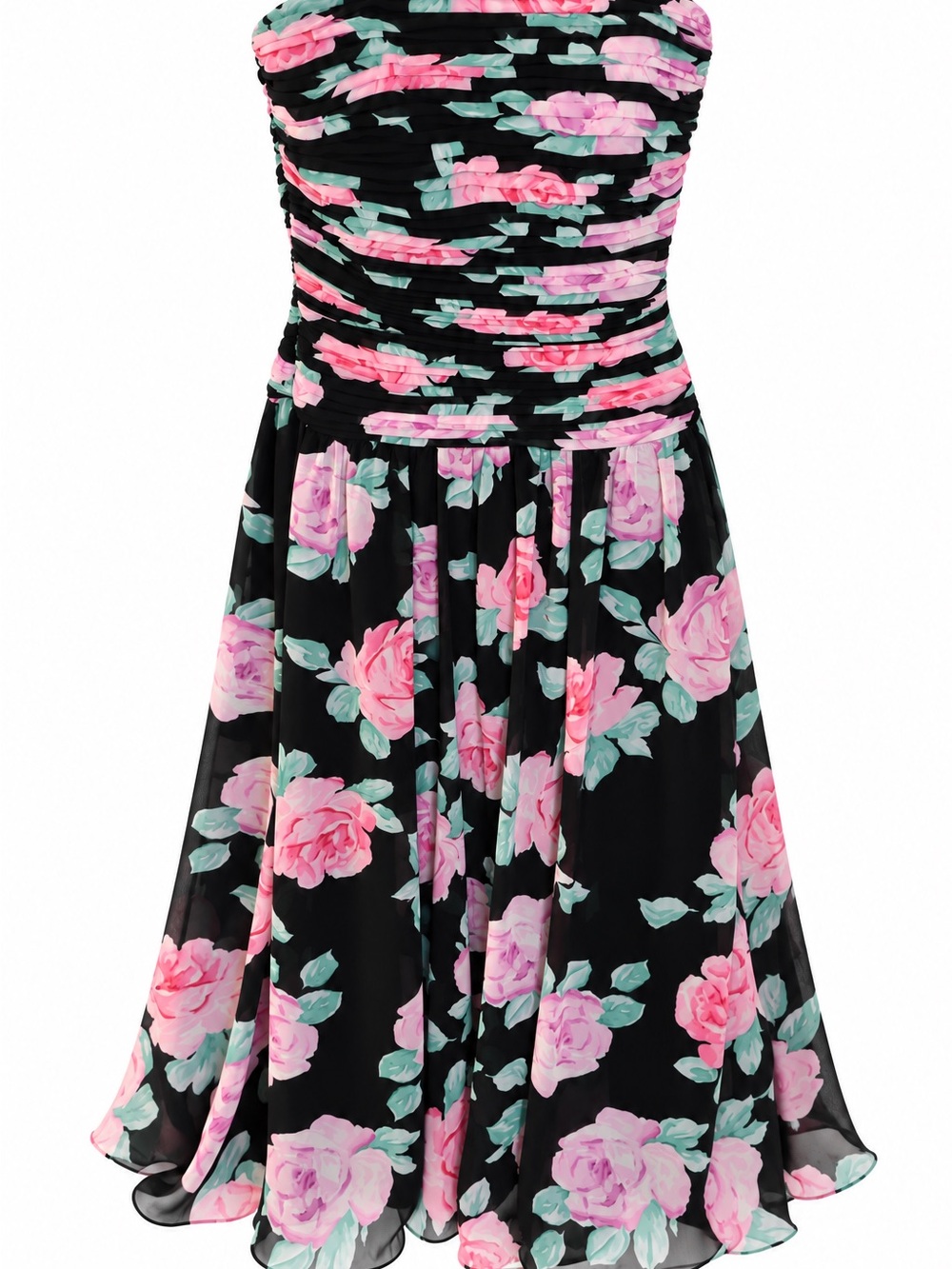 Black floral strapless corset midi dress